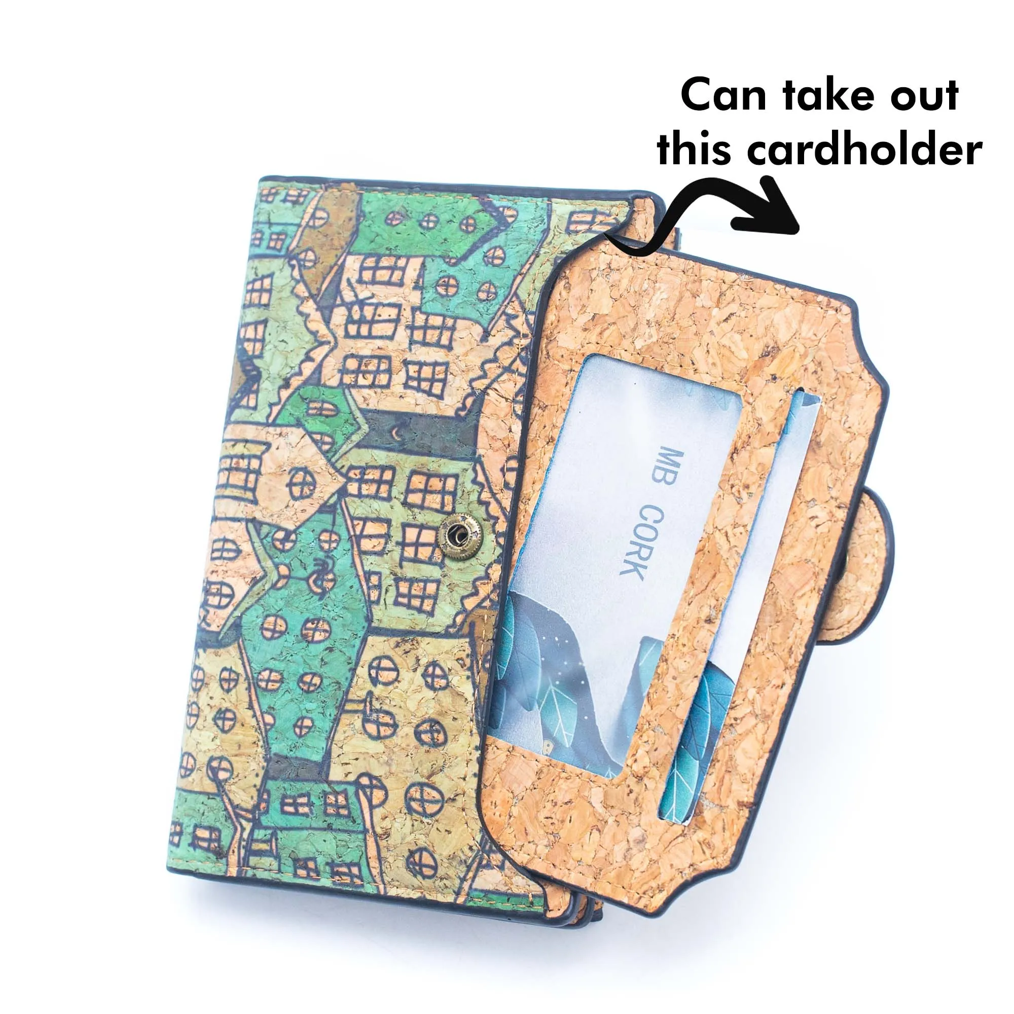 6 Natural Cork card Wallets with Floral Print and Mosaic Patterns (6 Units Pack) HY-013-MIX-6