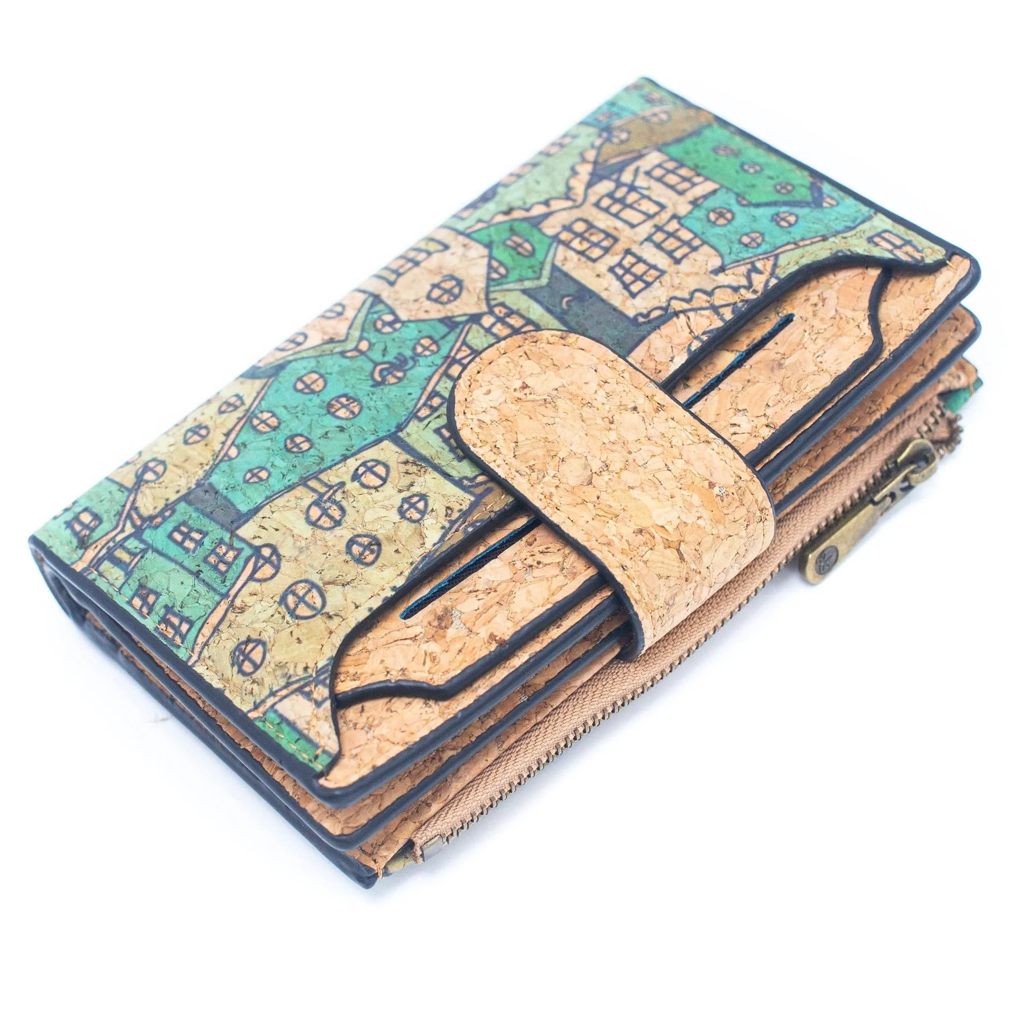 6 Natural Cork card Wallets with Floral Print and Mosaic Patterns (6 Units Pack) HY-013-MIX-6