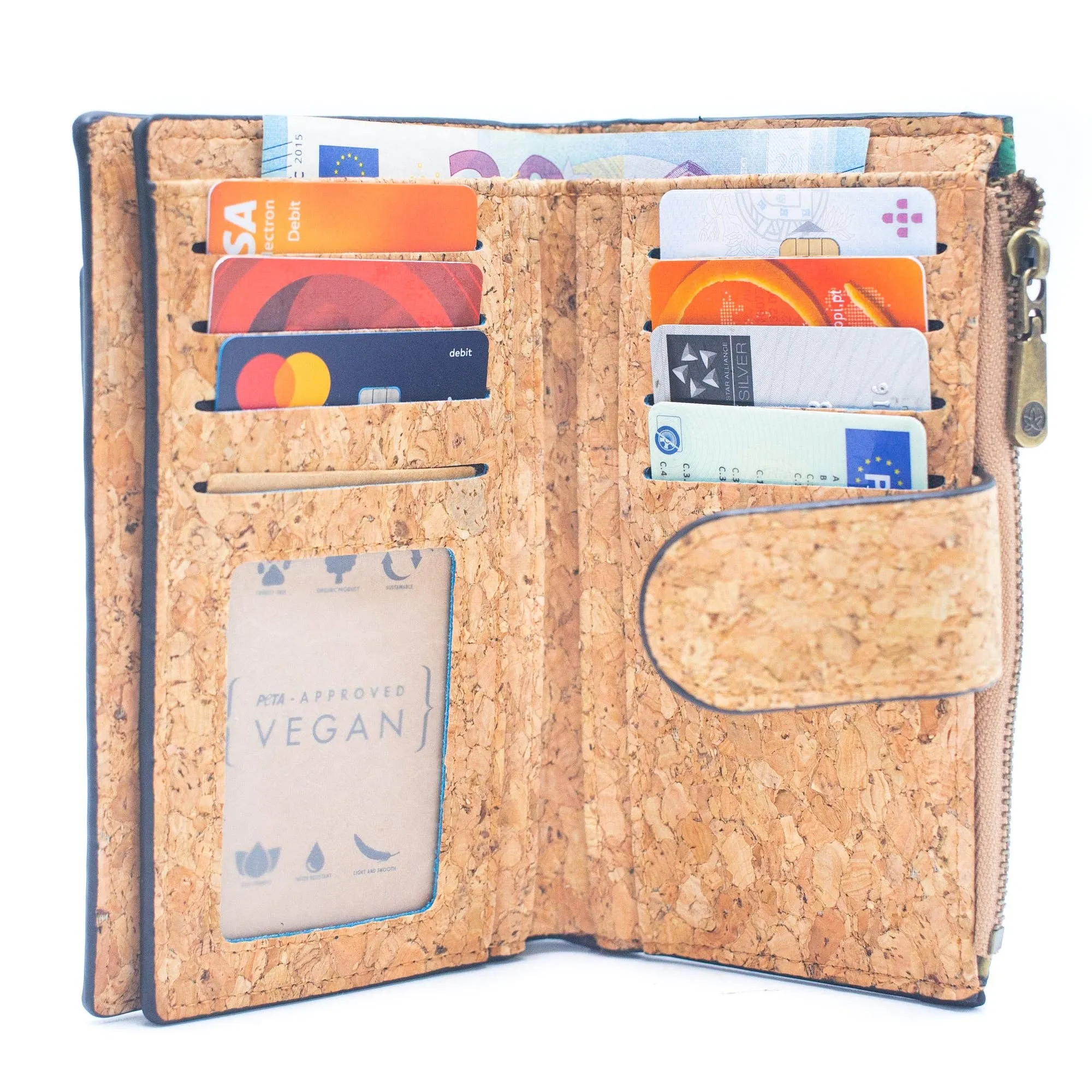 6 Natural Cork card Wallets with Floral Print and Mosaic Patterns (6 Units Pack) HY-013-MIX-6