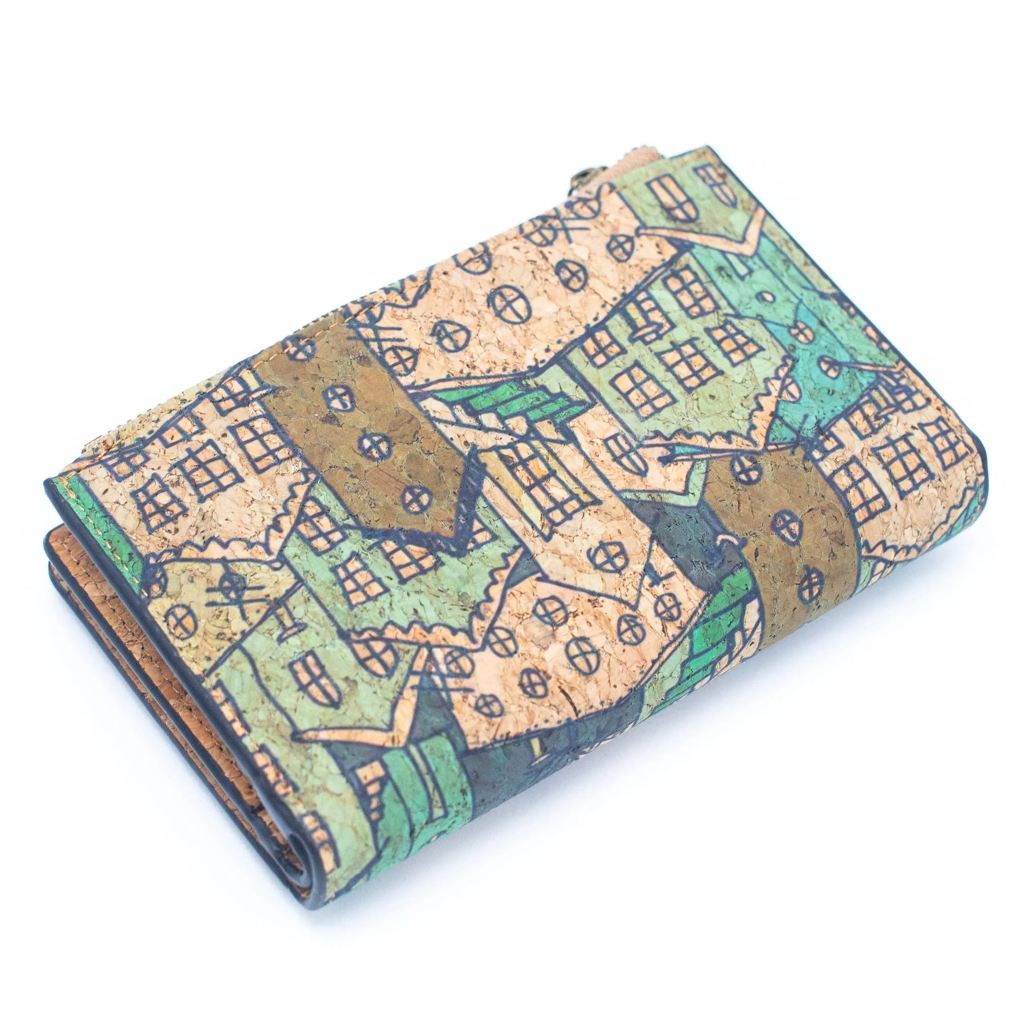 6 Natural Cork card Wallets with Floral Print and Mosaic Patterns (6 Units Pack) HY-013-MIX-6