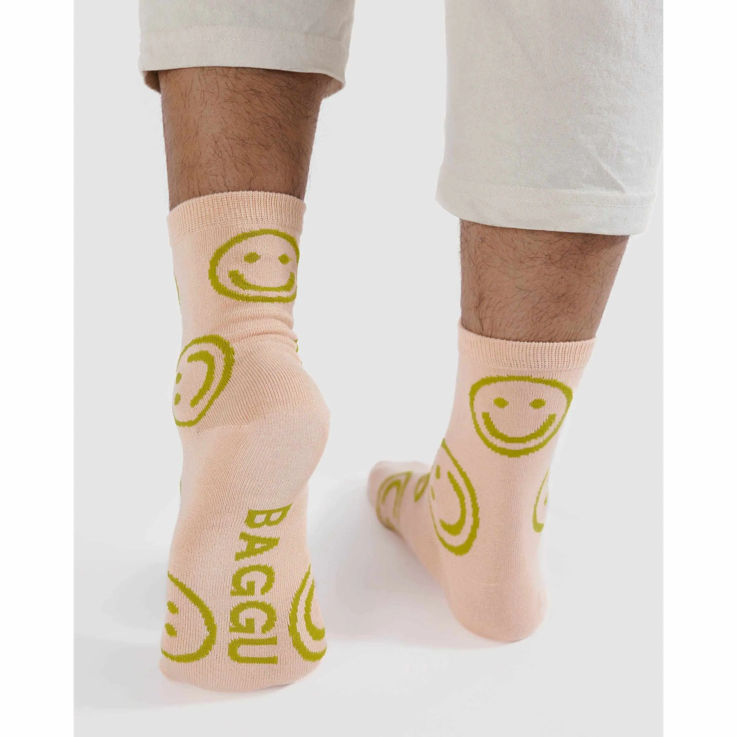 Baggu - Adult crew socks - Light Pink Happy