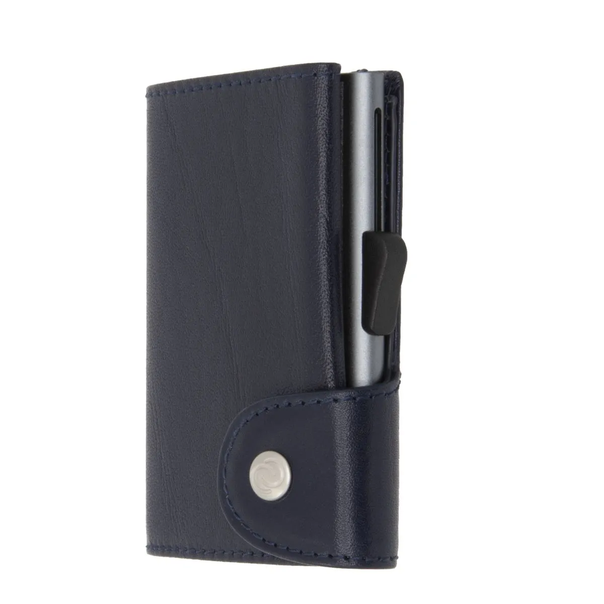 C-Secure Aluminum Card Holder with Genuine Leather - Blue Montana