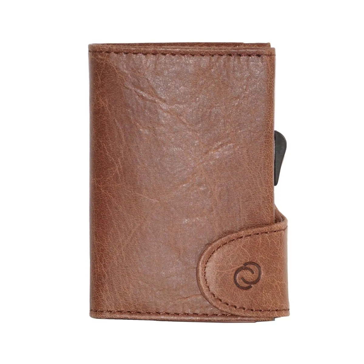 C-Secure Aluminum Card Holder with PU Leather - Dark Brown