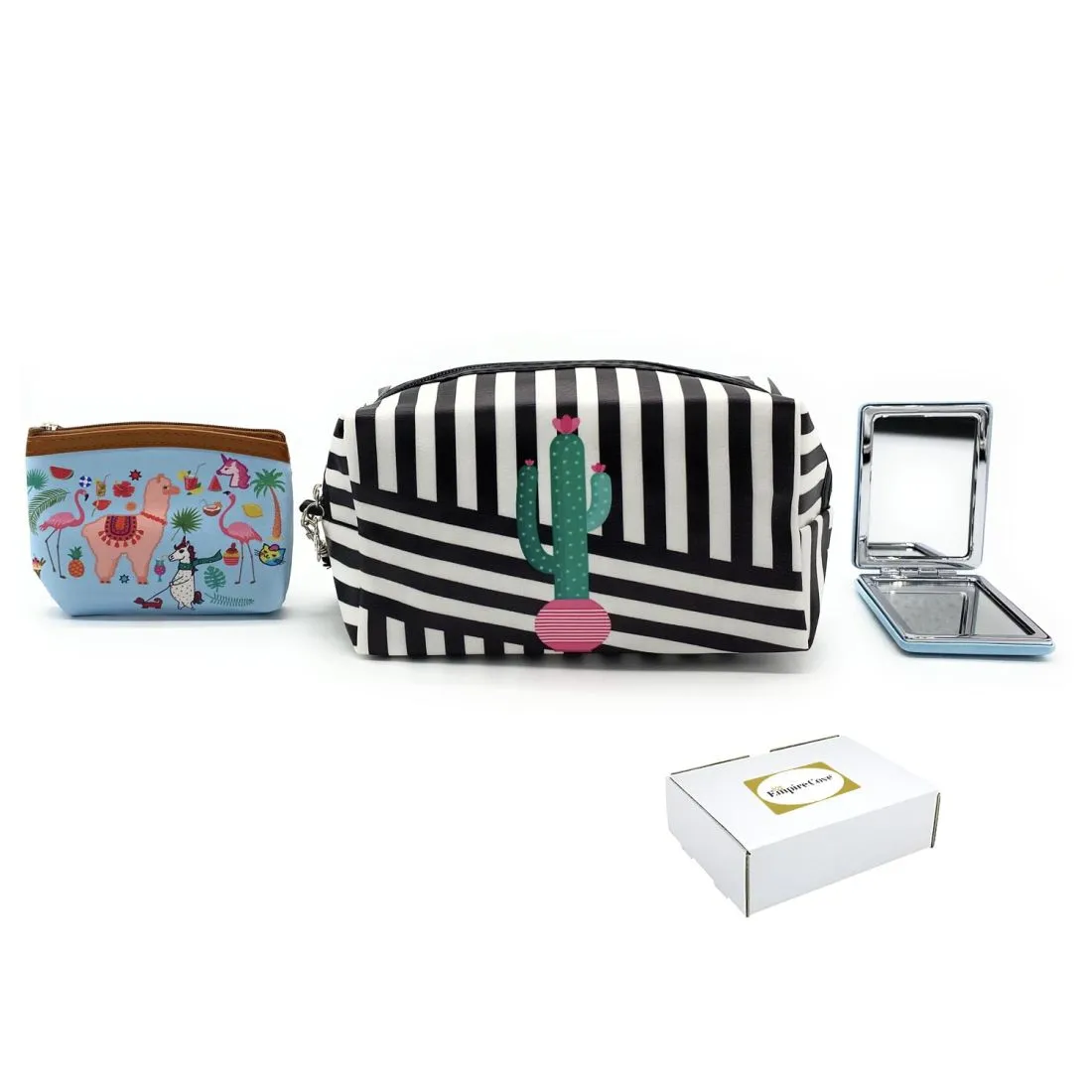 Empire Cove Womens 3 Piece Gift Set Llama Cosmetic Bags Coin Pouch Mirror