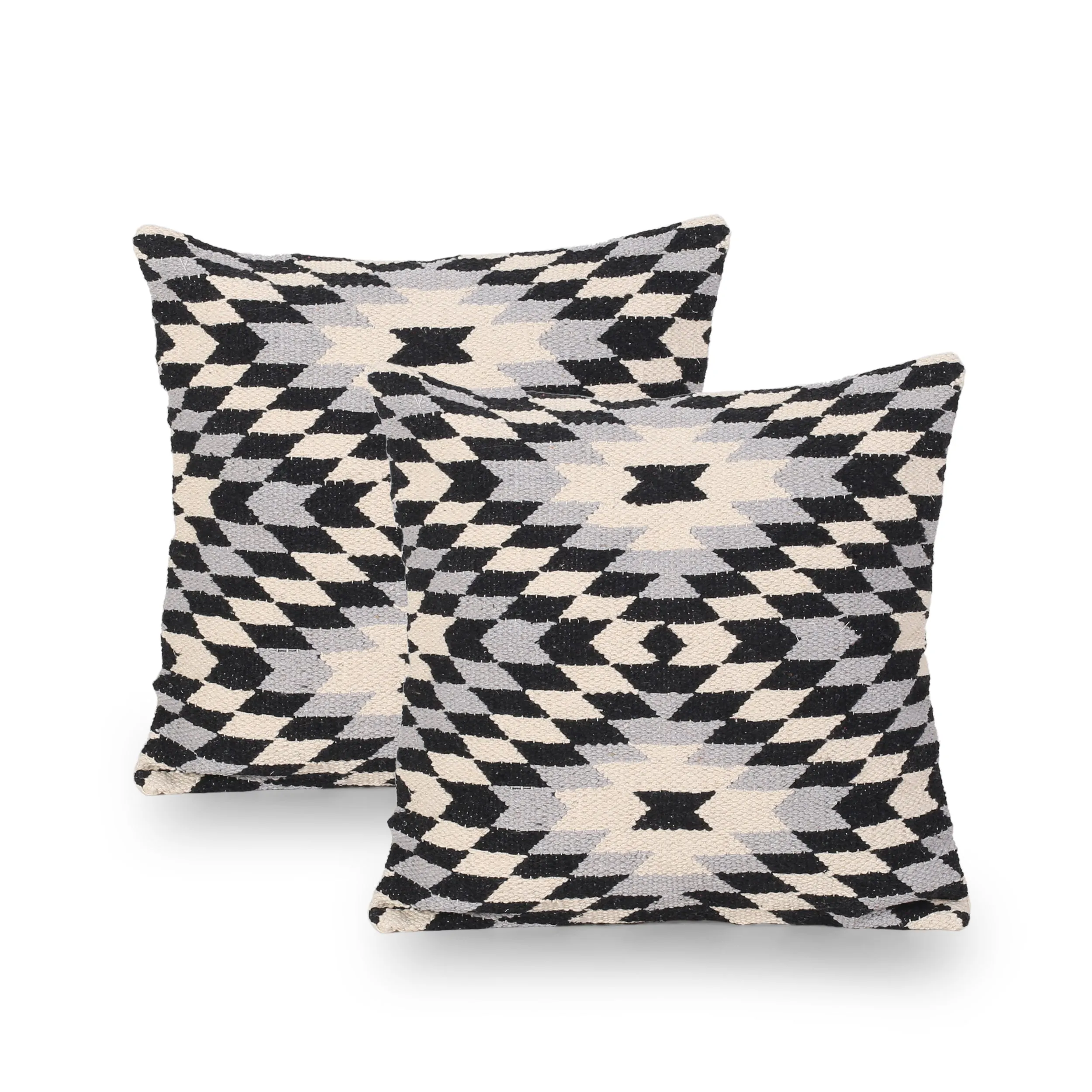 Esther Boho Cotton Throw Pillow (Set of 2), Black and White