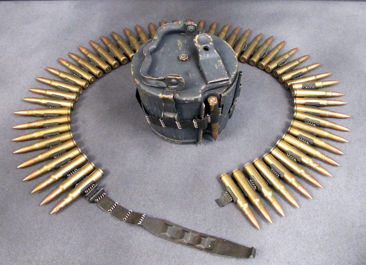 German MG34 & MG42 Basket Ammunition Can with Dummy 8mm Cartridges in Belt