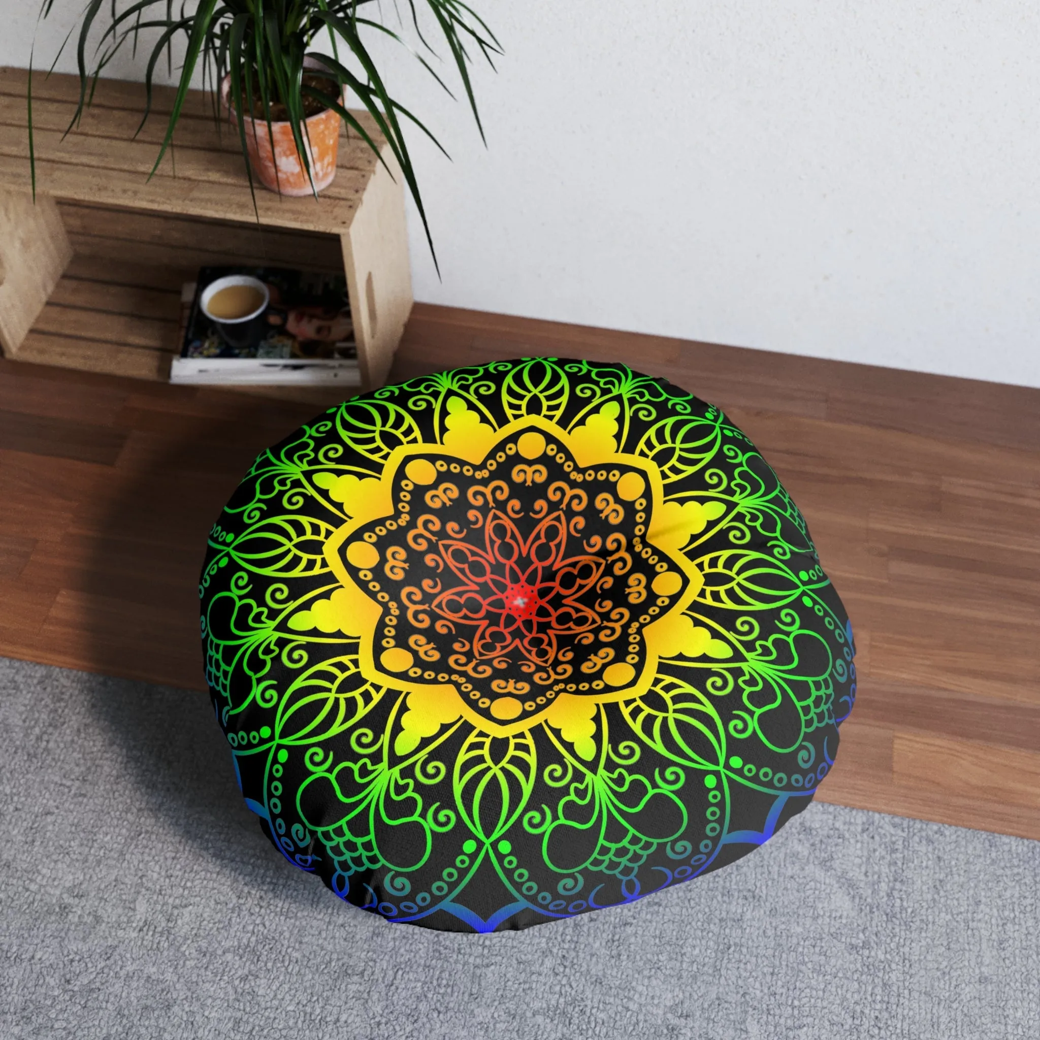 Handmade Mandala Art Floor Cushion - Rainbow Mandala Design