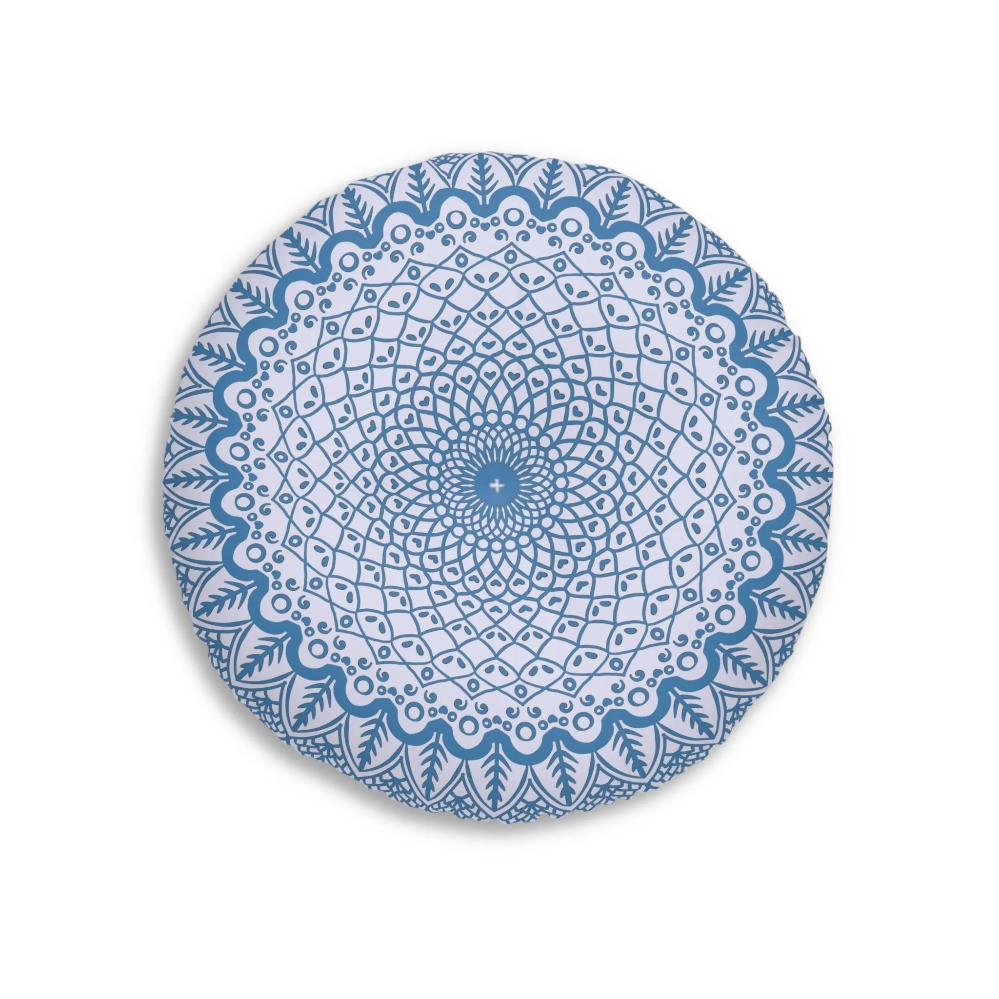 Handmade Mandala Art Floor Cushion - Steel Blue on Lavender - Round