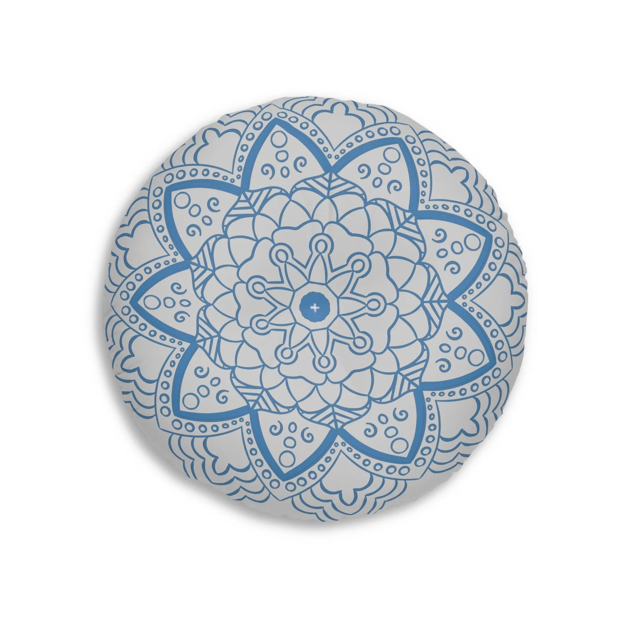 Handmade Mandala Art Floor Cushion - Steel Blue - Round