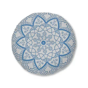 Handmade Mandala Art Floor Cushion - Steel Blue - Round