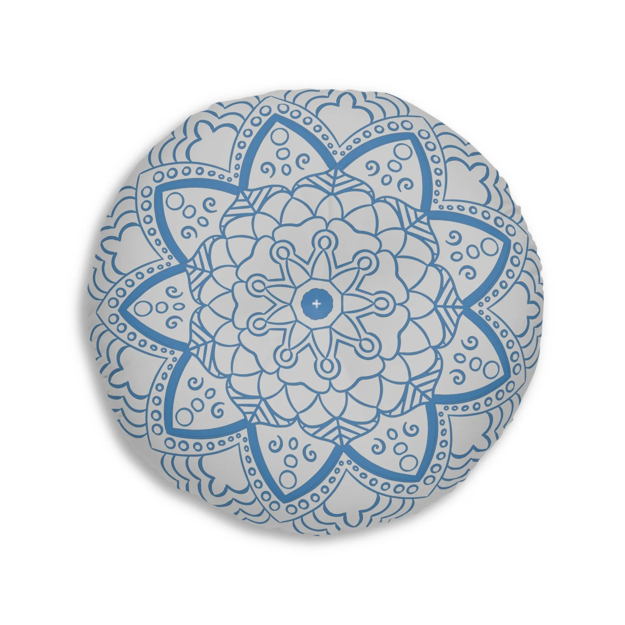 Handmade Mandala Art Floor Cushion - Steel Blue - Round