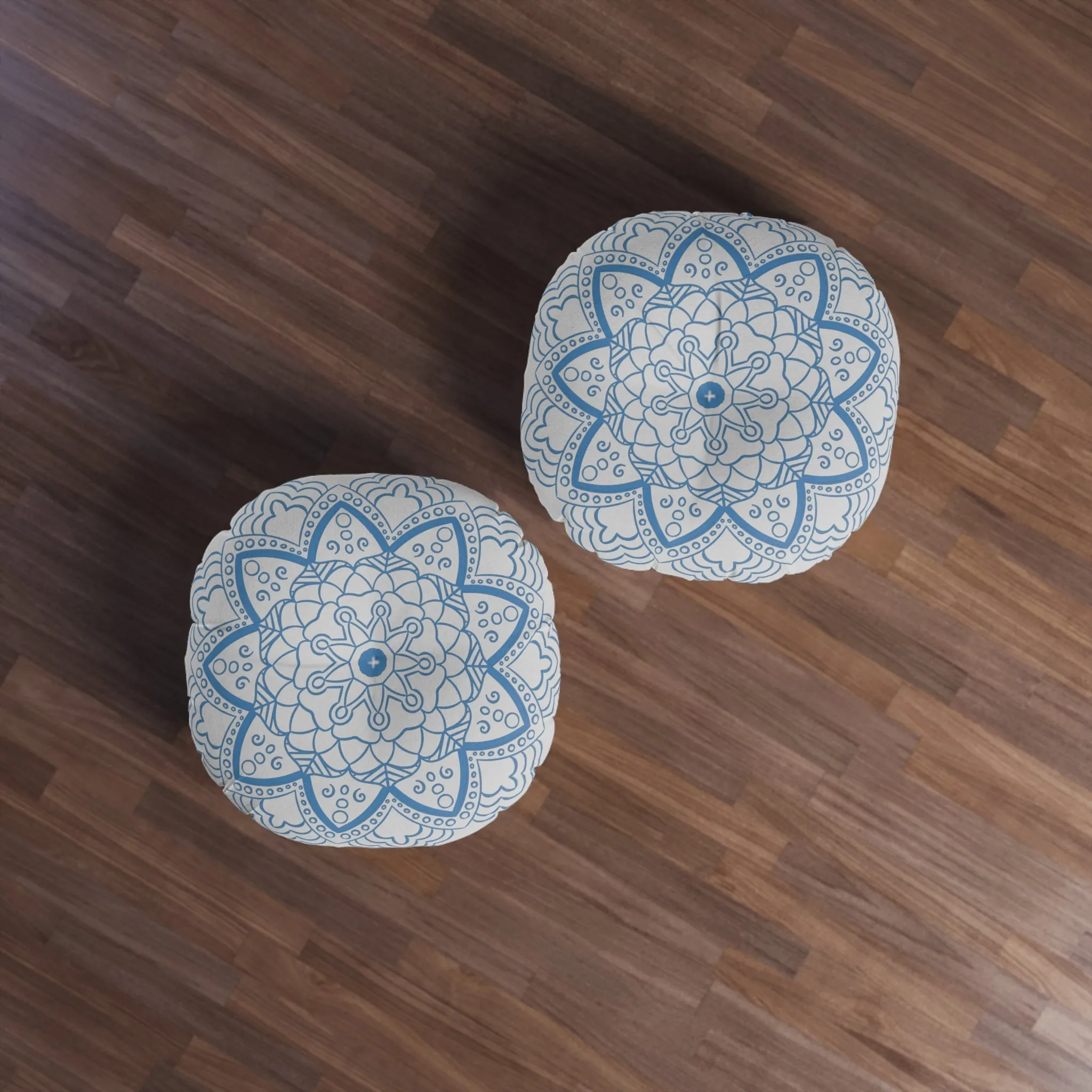 Handmade Mandala Art Floor Cushion - Steel Blue - Round