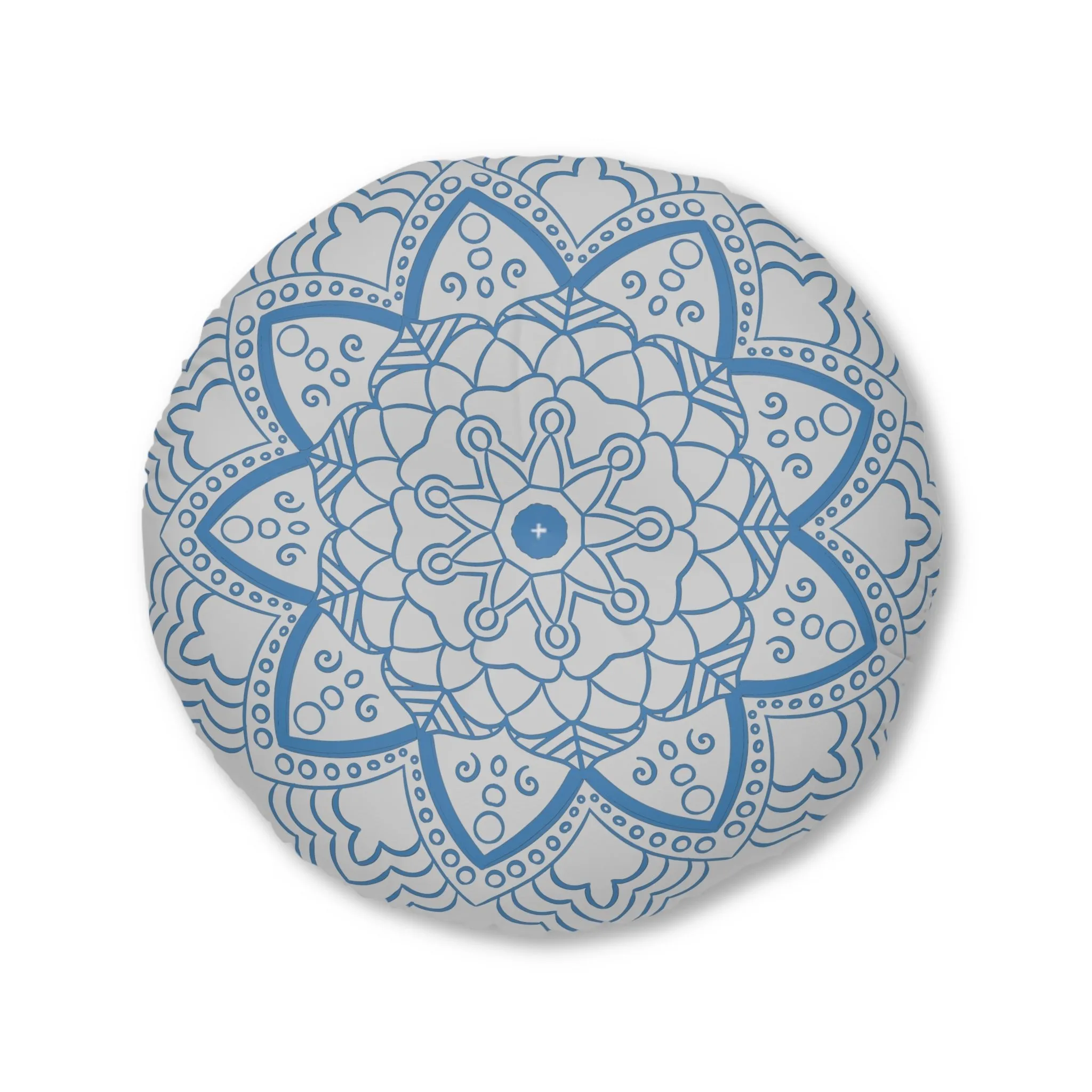 Handmade Mandala Art Floor Cushion - Steel Blue - Round