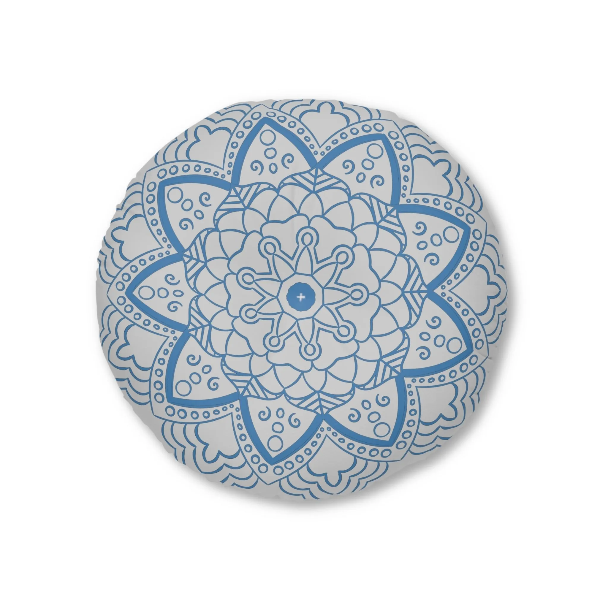 Handmade Mandala Art Floor Cushion - Steel Blue - Round