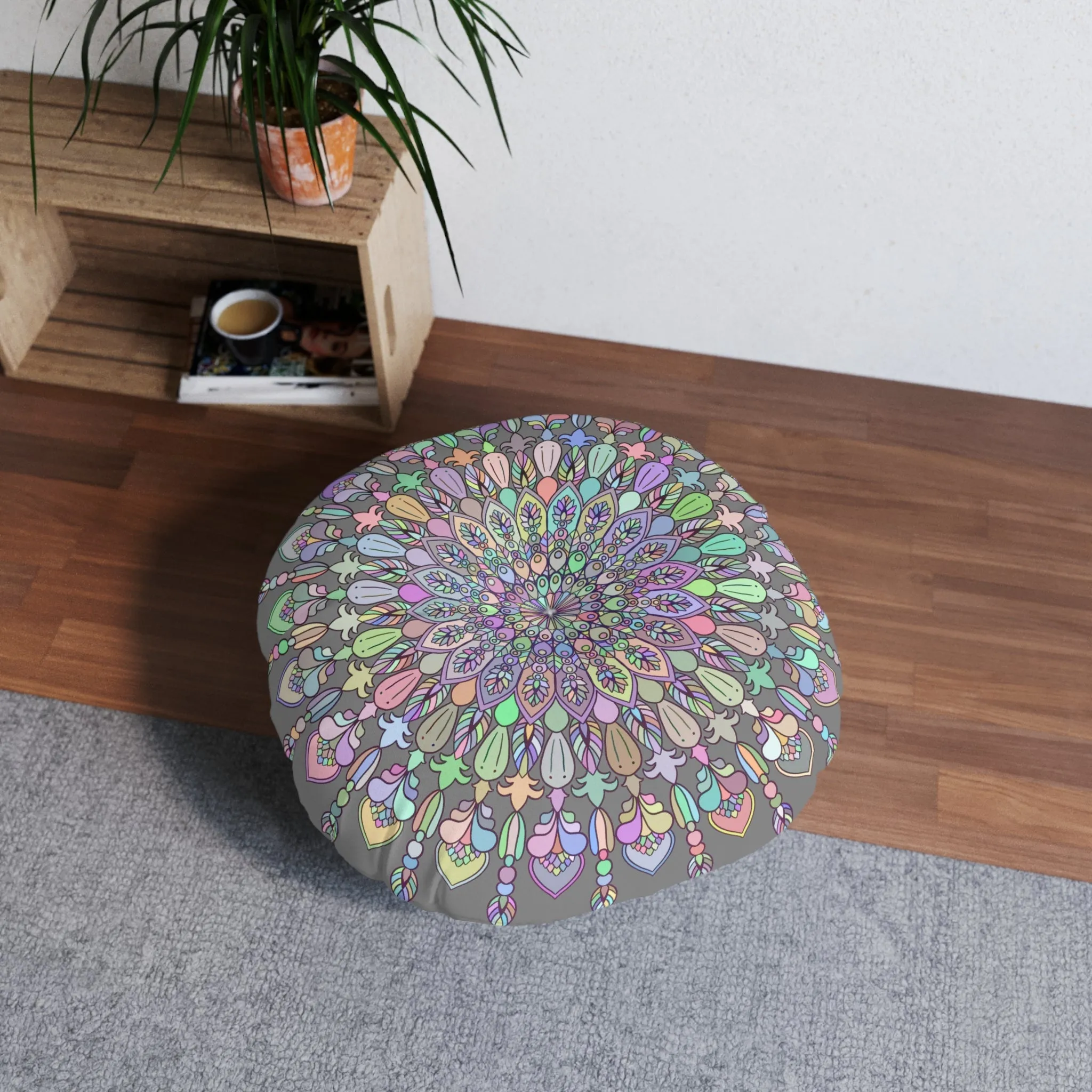 Handmade Mandala Art Tufted Round Floor Cushion