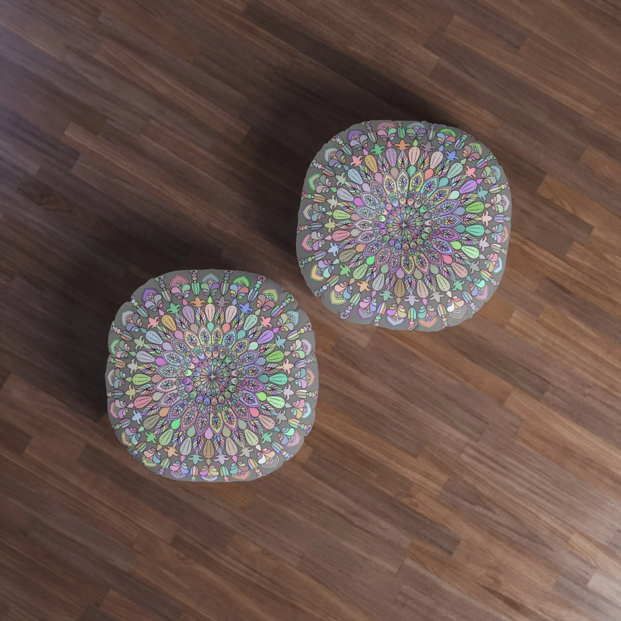 Handmade Mandala Art Tufted Round Floor Cushion