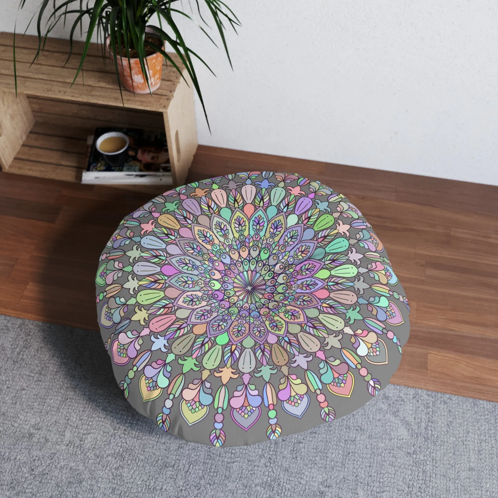 Handmade Mandala Art Tufted Round Floor Cushion