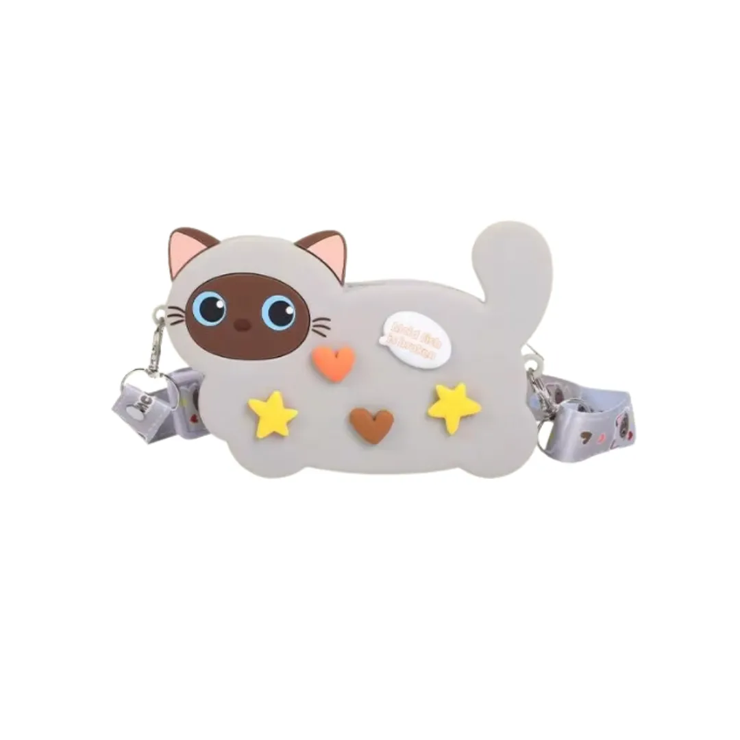 Heart and Star Kawaii Cat Purse - Gray