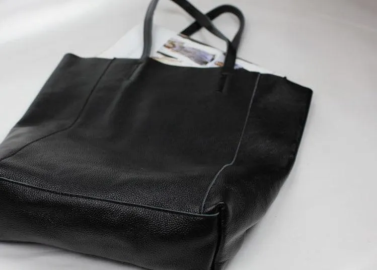 Leather Tote Bag | Full Grain Leather Tote Bag | Light Handbag | Personalized gifts, Black