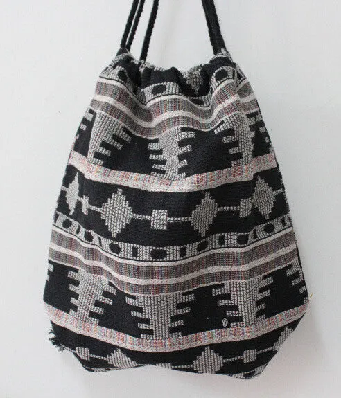 LilyHood Women Fabric Backpack Female Gypsy Bohemian Boho Chic Aztec Ibiza Tribal Ethnic Ibiza Brown Drawstring Rucksack Bags