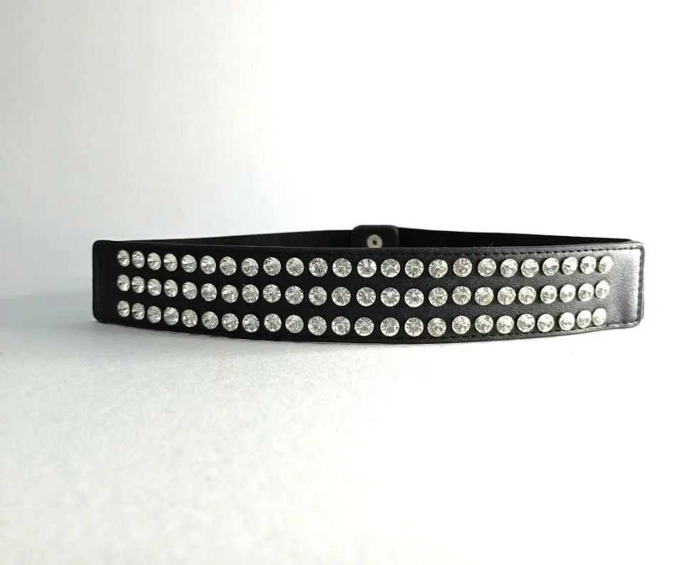 Luxe Details Black Stretch Belt with White Stones