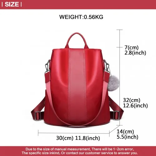 Miss Lulu Two Way Backpack Shoulder Bag with Pom Pom Pendant - Red | Stylish & Versatile Women's Bag