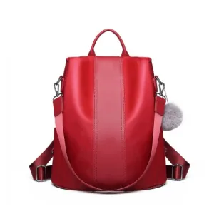 Miss Lulu Two Way Backpack Shoulder Bag with Pom Pom Pendant - Red | Stylish & Versatile Women's Bag