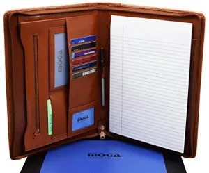 Moga Genuine Leather Travel Writing Pad Portfolio Business Case with Tablet Sleeve