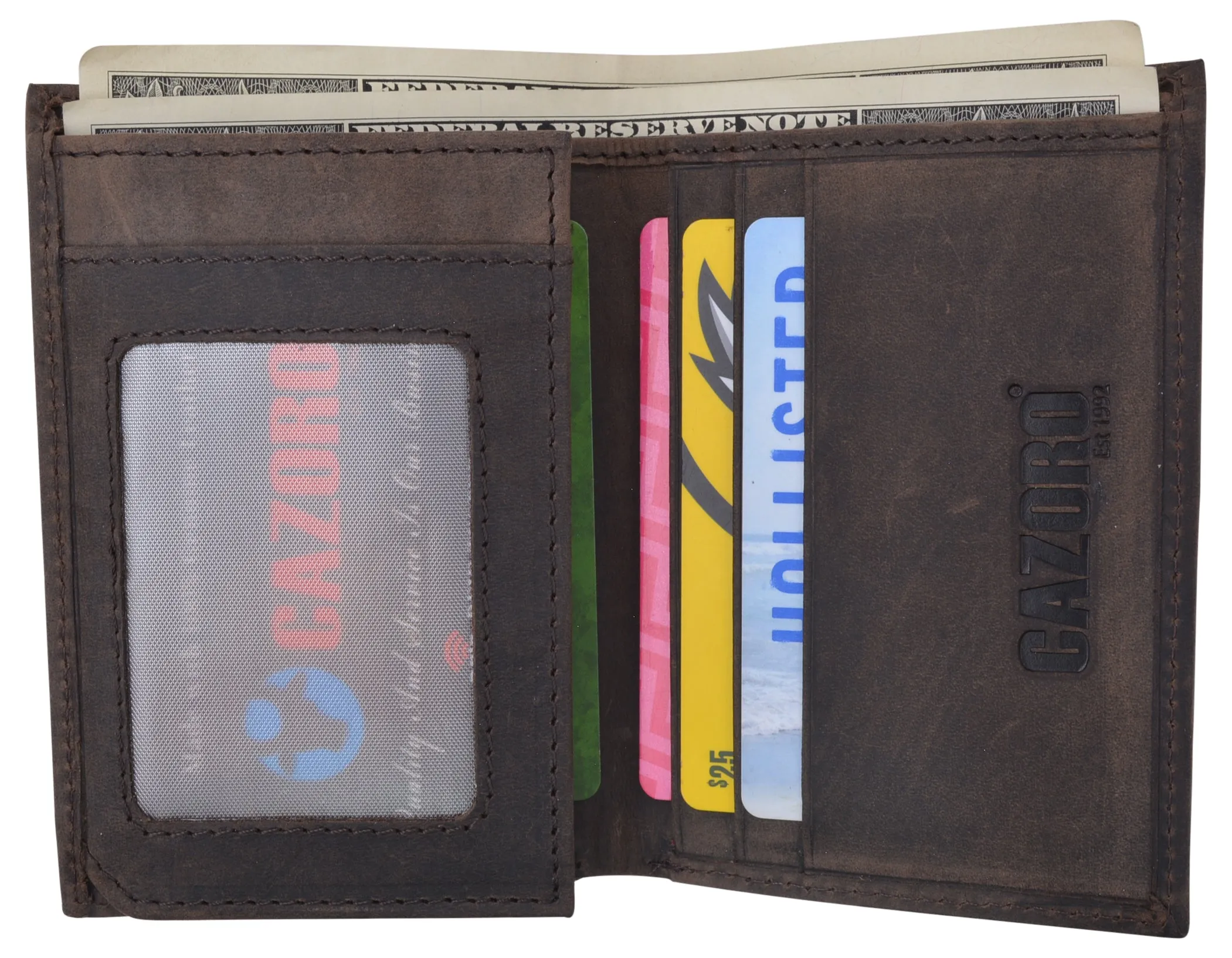 RFID Blocking Bifold USA Wallet For Men Leather Extra Capacity Mens Bifold Wallet W/ Vertical Design