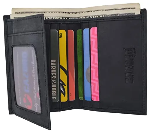 RFID Blocking Bifold USA Wallet For Men Leather Extra Capacity Mens Bifold Wallet W/ Vertical Design