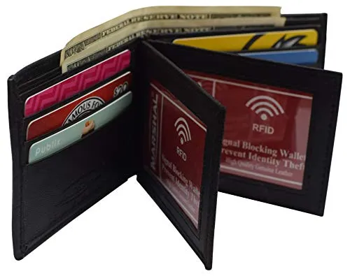 RFID Blocking Men's Leather Wallet Bifold Multi Card ID Holder