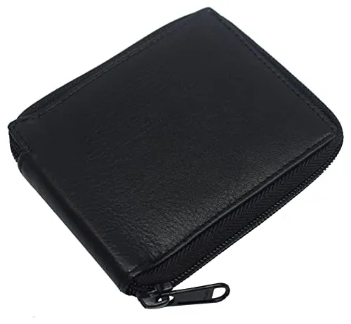 RFID Men's Leather Zipper wallet Zip Around Wallet Bifold Multi Card Holder Purse