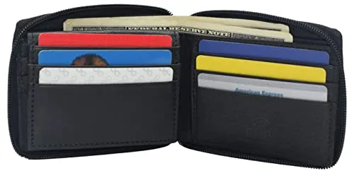 RFID Men's Leather Zipper wallet Zip Around Wallet Bifold Multi Card Holder Purse