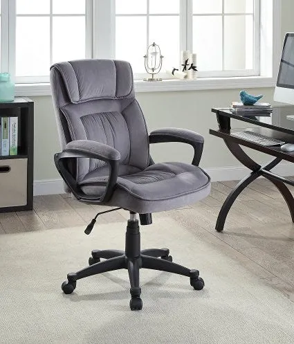 Serta Executive Office Chair in Velvet Gray Microfiber, Black Base