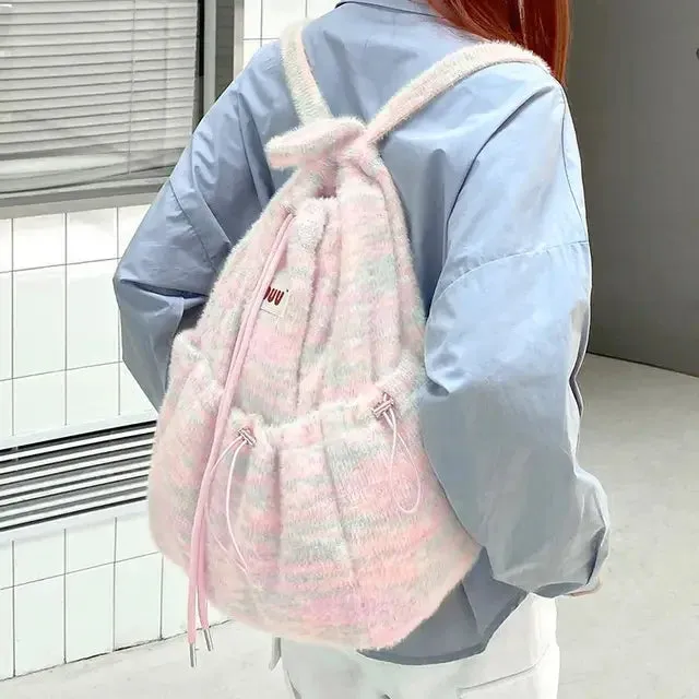 TAVIMART  -  High-capacity All Match Drawstring Backpacks Women Sweet Y2k Aesthetic Schoolbags Contrast Color Girl Chic Backpack for Students