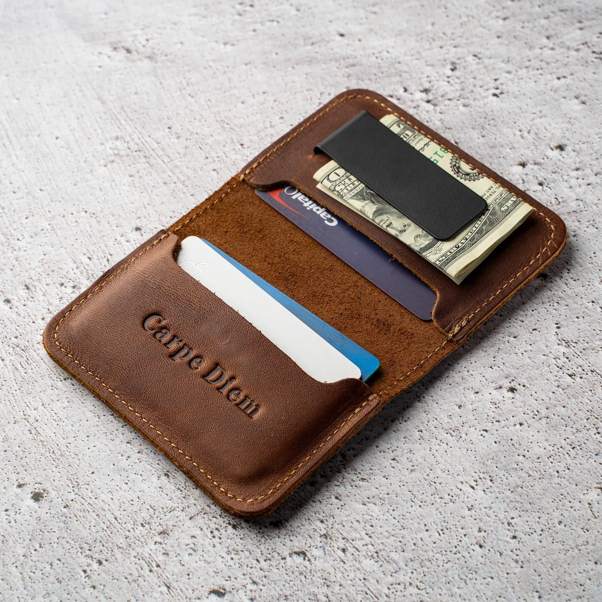 The California Gates Personalized Fine Leather Bifold Money Clip Wallet with California Logo