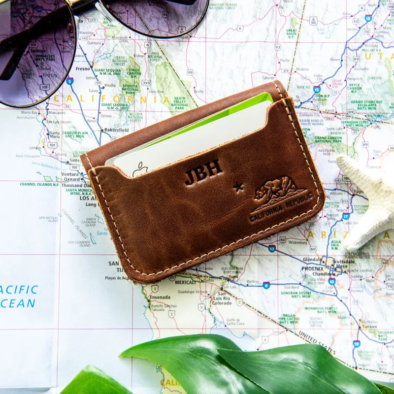 The California Gates Personalized Fine Leather Bifold Money Clip Wallet with California Logo