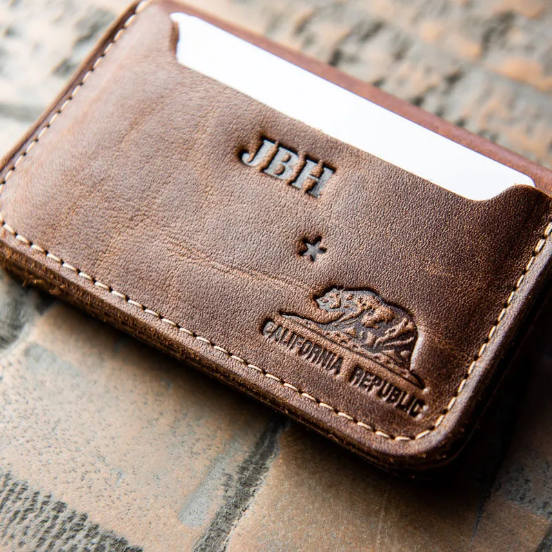 The California Gates Personalized Fine Leather Bifold Money Clip Wallet with California Logo