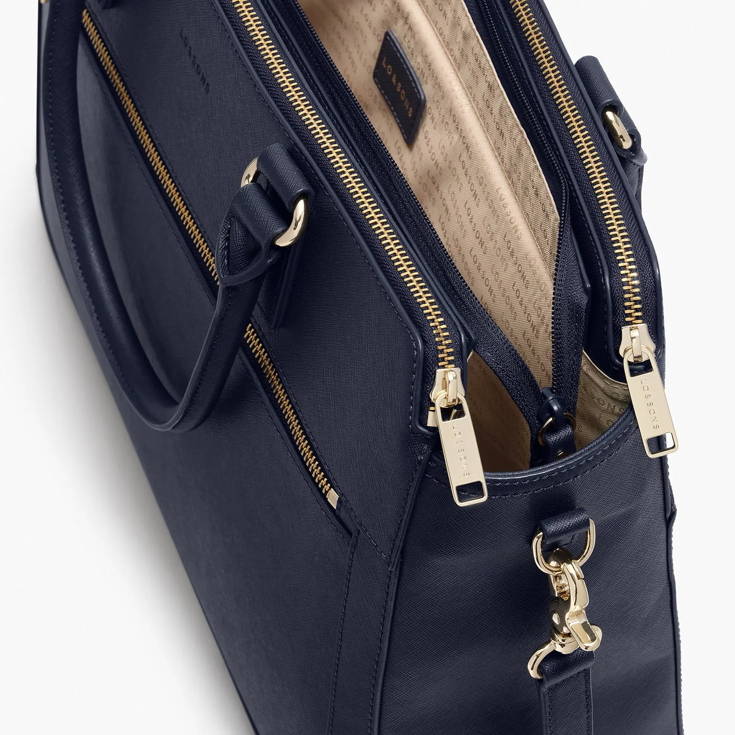 Trinity - Recycled Saffiano Leather - Deep Navy / Gold / Camel